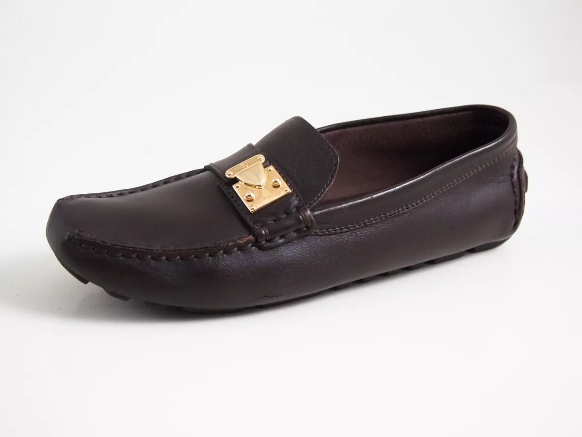 Brown Leather LV Logo Loafers