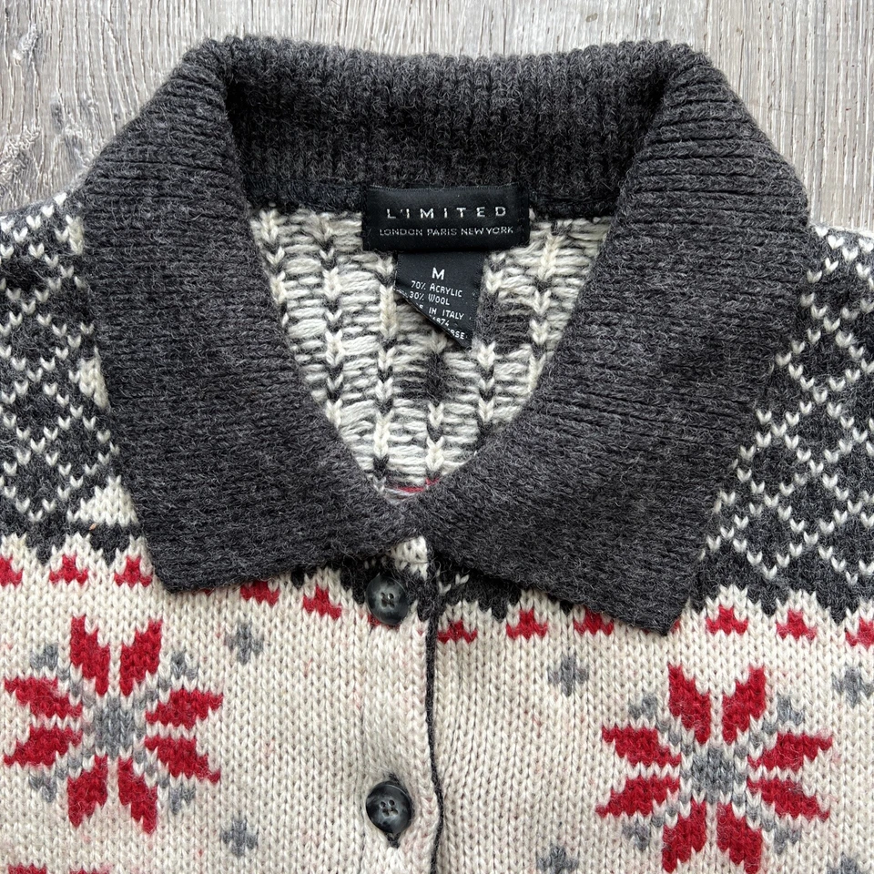 80 年代 限量北欧毛衣羊毛混纺雪花/驯鹿纽扣 M 意大利 — 第 2/4 张图片