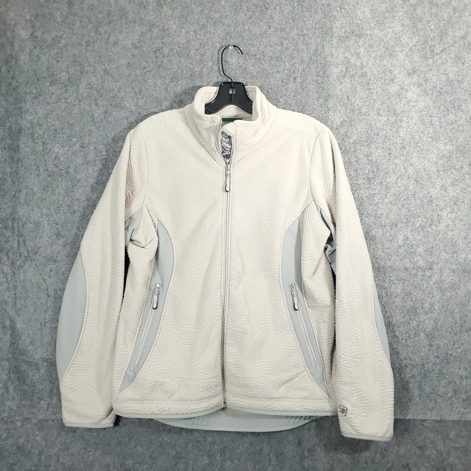 OFF WHITE Giacca LL Bean donna M panna bianco sporco pile zip intera escursionismo casual tasche