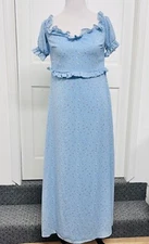 Nasty Gal Size 10 Maxi Dress Blue Floral Empire Waist Short Sleeve Ruffle VNeck