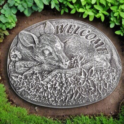 Deer Welcome Plaque - Concrete Garden Decor - Outdoor Welcome Sign - Rustic Sign