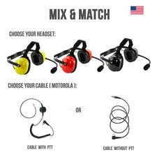 Noise Canceling Headset w/ PTT Mic Dual Muff Racing Headset for Motorola CP200 