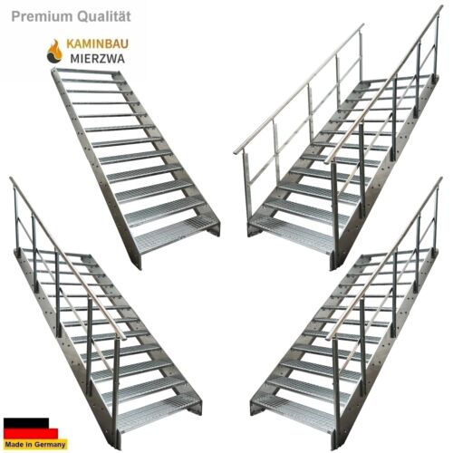 Premium Stahlwangen -Treppe 12 Stufen Breite 60-140cm Höhe 228cm Außen Geländer - Bild 1 von 7