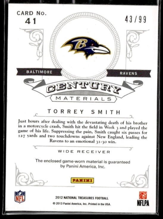 L3,124 - 2012 Panini National Treasures Century Material #41 Torrey Smith /99 - Image 2 of 2