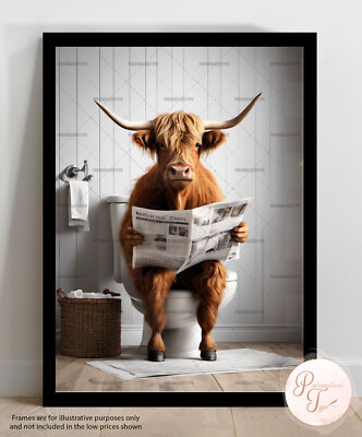 Highland Cow Toilet Animal Poster Print Bathroom Loo Cloakroom