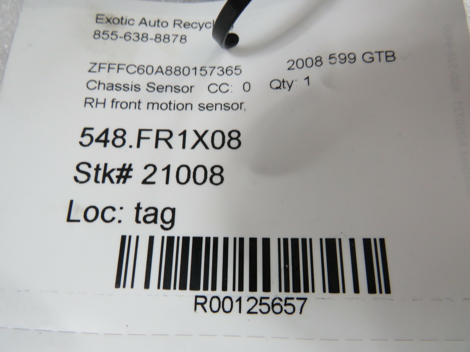 Ferrari 599 GTB, RH, Right, Front Motion Sensor, Used, P/N 219656