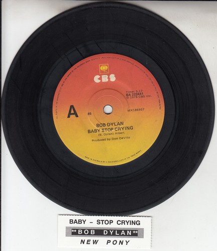 BOB DYLAN  Baby Stop Crying & New Pony 7" 45 record + juke box title strip RARE - Picture 1 of 2