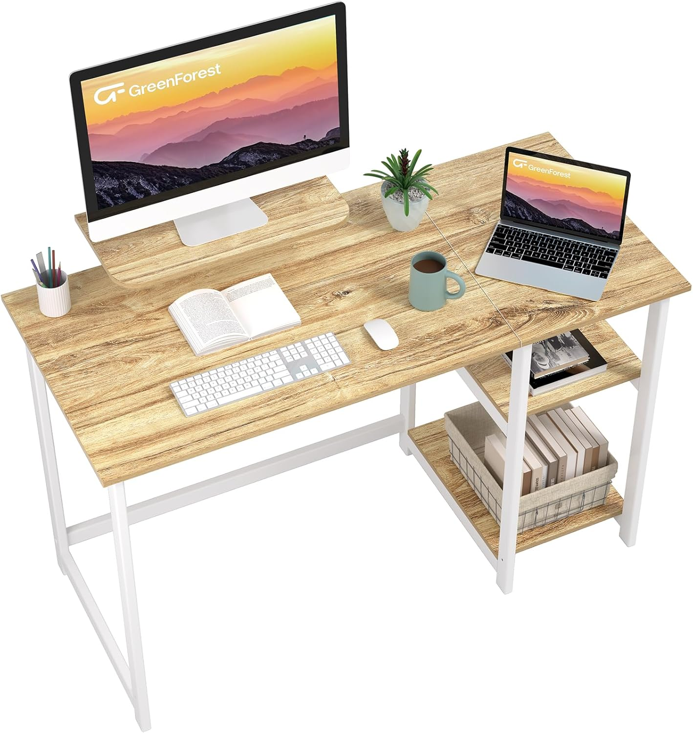 39 Inch Small Computer Desk with Reversible Storage Shelves and Monitor Stand-image