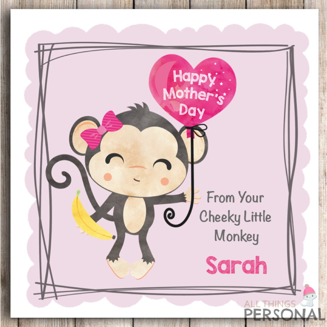 Cheeky Monkey Mother's Day Card Personalised Mothers Day Card Mummy Mum Grandma