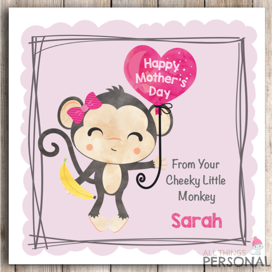 Cheeky Monkey Mother's Day Card Personalised Mothers Day Card Mummy Mum Grandma