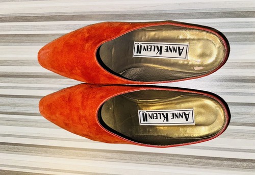 Anne Klein Orange Suede leather Mules Women’s Size 8.5 M 1” Heel - Picture 4 of 8