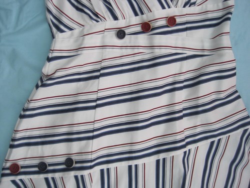 Joe Browns cream/blue/red stripe cap sleeve dress, BNWT, Size 14 - Picture 3 of 6