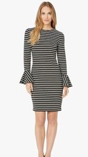 Chaps Striped Bell Cuff Ponte Women's 4 Bell-Sleeve Fitted Above Knee Dress