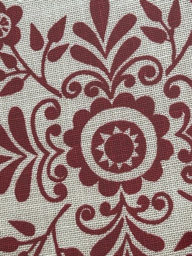 Vintage Floral Design Red Print Burlap Original Framed Art Swedish Boho 13x11 - Picture 2 of 15