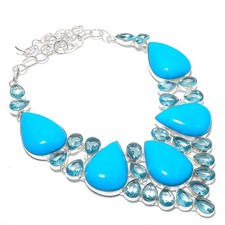 Natural Arizona Turquoise, Topaz 925 Sterling Silver Jewelry Necklace 18" q296