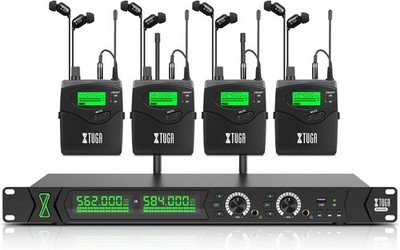 XTUGA RW2090 Mono IEM System 100 Frequencies 230ft Bodypack 4 Receivers