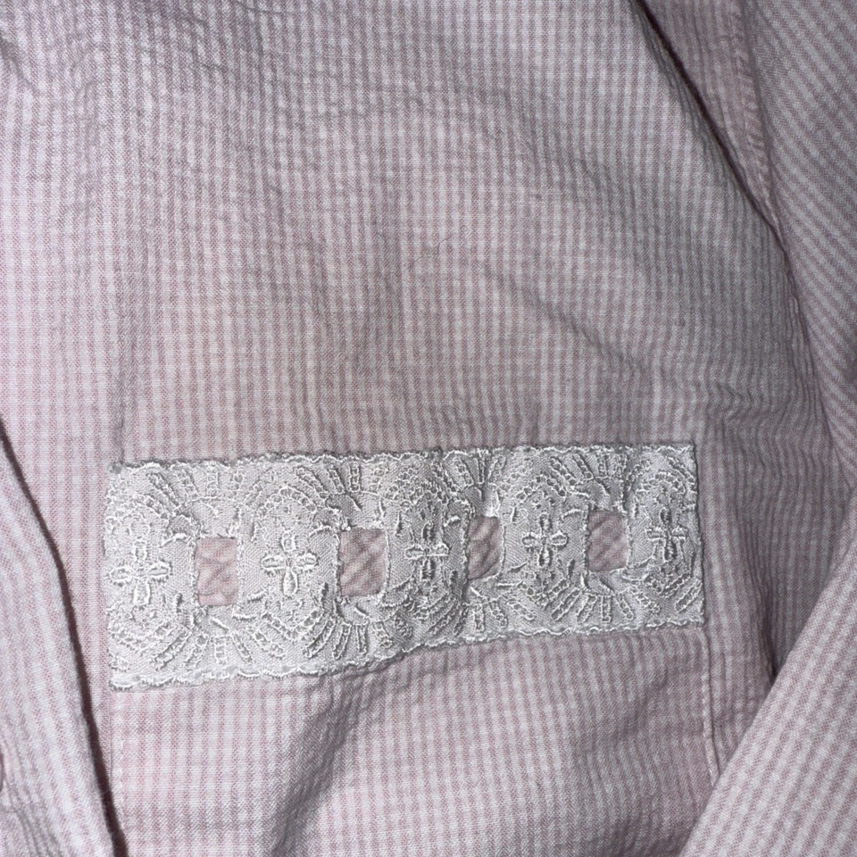 Bata Eileen West para mujer mediana rosa blanco rayas mangas largas algodón atar Foto 3 de 4