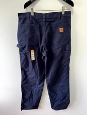 Image of Carhartt B11 Original Fit Dungaree Work Pants Mens 35x34 Navy Blue Hammer Loop