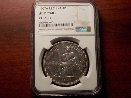 1907 A French Indo-China 1 Piastre silver coin NGC AU