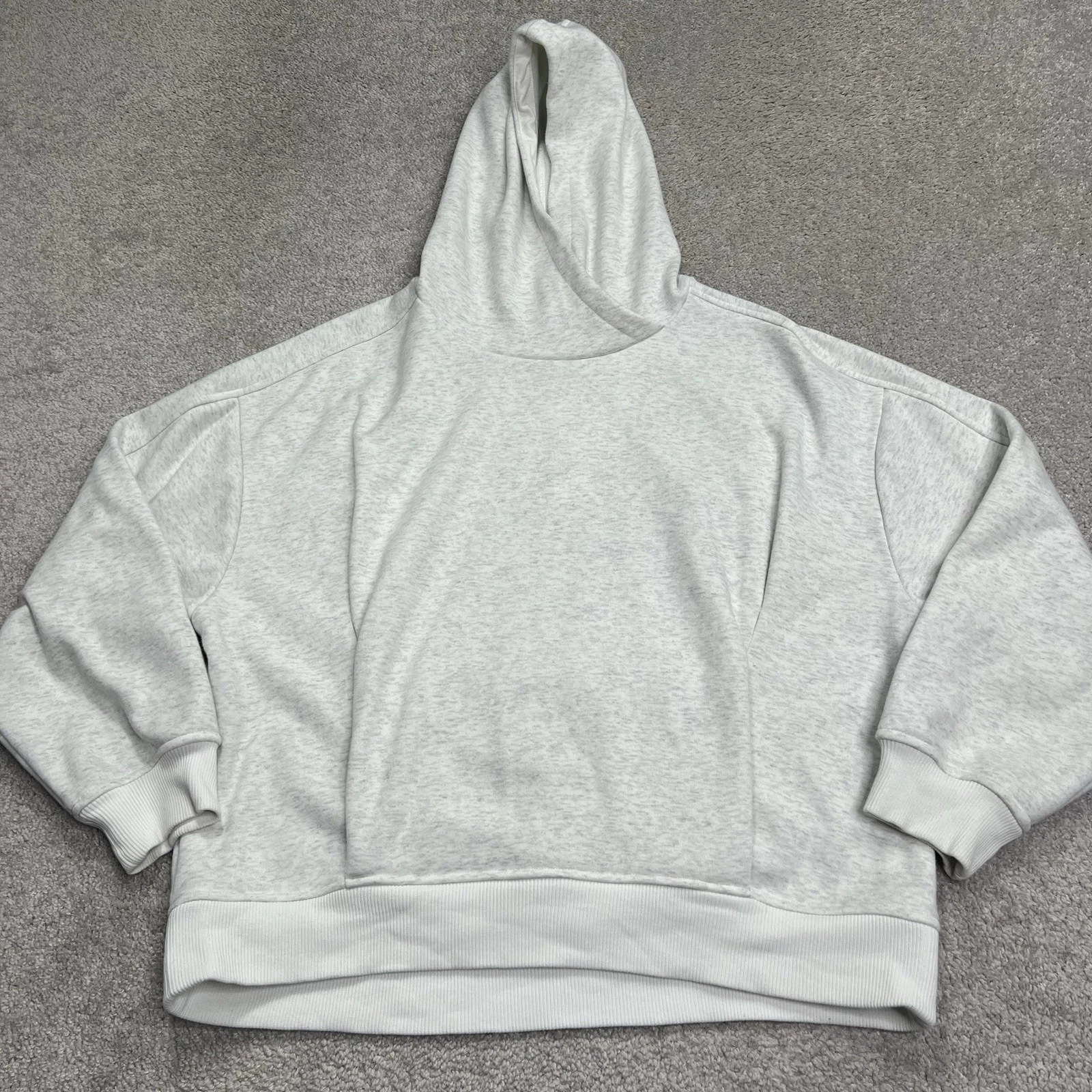 Athleta Hoodie Cozy Karma Sweatshirt Large Fleece Gym Pullover Cotton Blend Gray