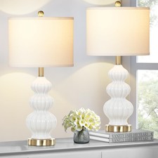 Triple Gourd Ceramic Table Lamps Set of 2, Modern White Bedside Lamps with Ro...