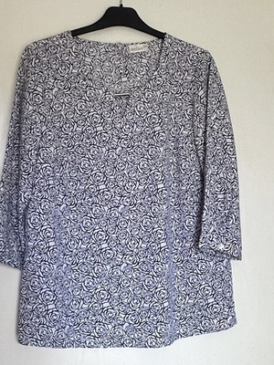 Atelier GS, Damenbluse z. Schlüpfen, blaugemustert, 3/4 Arm, Gr. 38