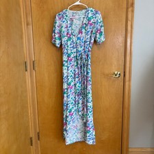 Boii XS Floral Maxi Wrap Dress Short Sleeve V Neck Casual Bohemian