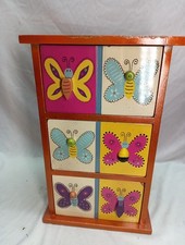 Vintage 3 Drawer Wooden Jewelry Or Trinket Box Hand Painted Refurbished 11.2"...