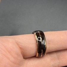 8mm Tungsten Oak Wood Rose Gold Double Barrel Wedding Band Ring Size 7.5 Engrave