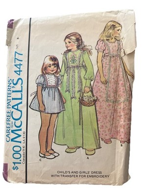 Vtg Maxi Prairie Dress Sz 8 McCalls 4477 Sewing Pattern CottageCore Embroidery