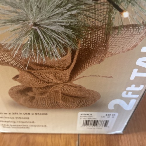 Lighted Snowy Pine artificial Tree 20 Warm White LED Lights 2 Ft W/ Timer New - Picture 5 of 11