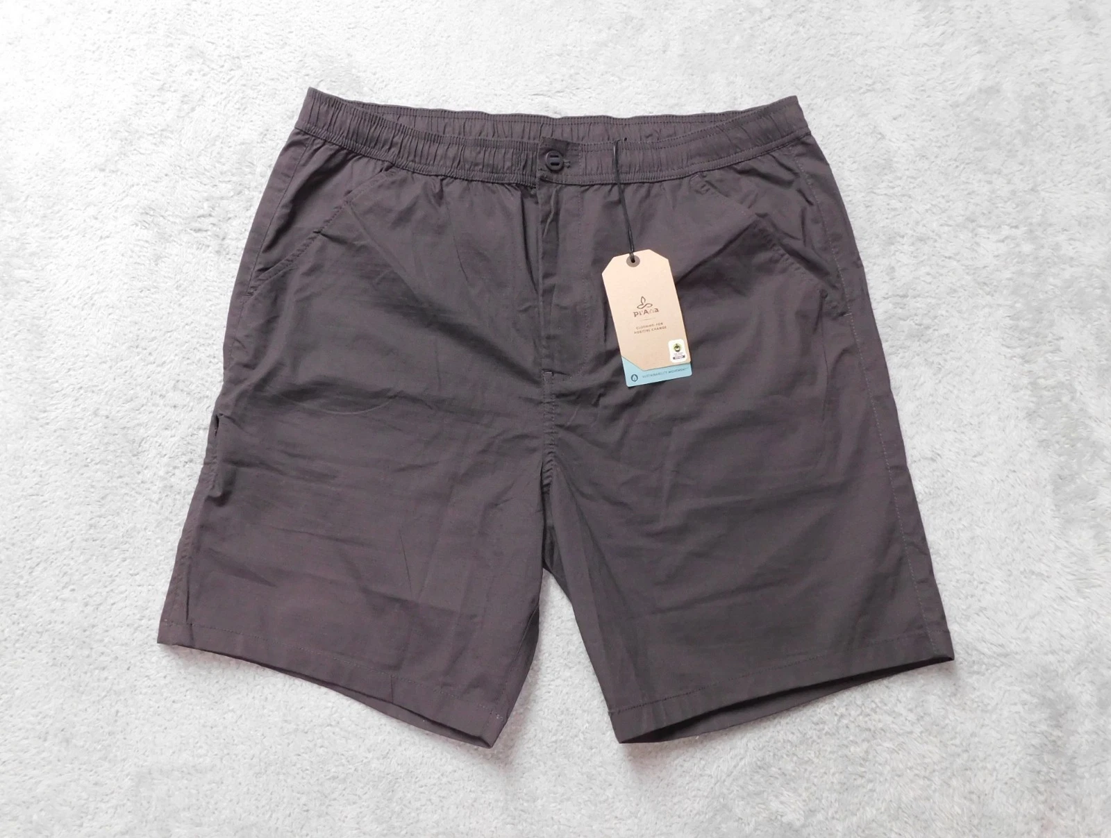 NWT PrAna Men’s Double Peak E-Waist Short XL Charcoal Gray Elastic Drawstring