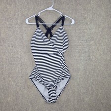Kona Sol Womens One-Piece Swimsuit Navy  White Striped Size M Macram  Back