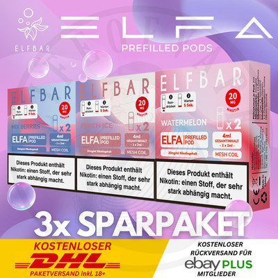 3x2 ELFA Pods by ELFBAR E-Zigarette Sparpaket E-Liquid mit 20mg Nikotin NicSalt
