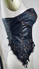 Black Leather Feather Lace Boned One Shoulder Strapless Corset Top Size 6 — photo 4