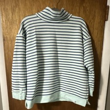 T by Talbots Navy Blue Striped Knit Cowl Neck Pullover Sweater Button LP