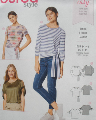 Burda 6427 pattern Misses Easy Tops w Waist Ties & Sleeve Knots Sz 8-18 Uncut