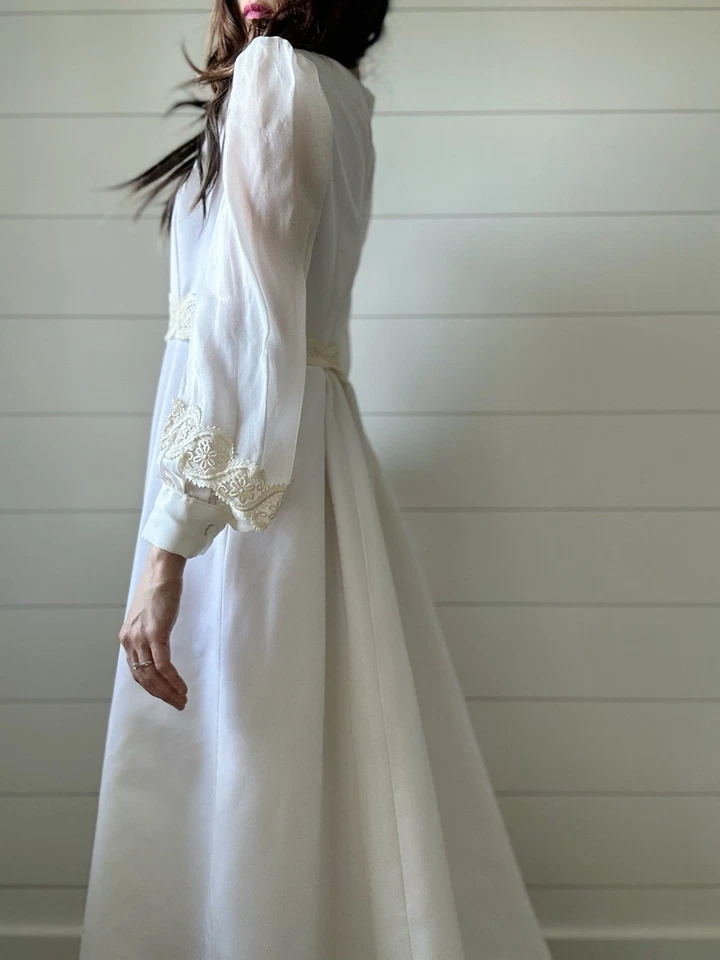 Винтажное свадебное платье бохо хиппи 1970-х с вуалью с завышенной талией - Изображение 4 из 4