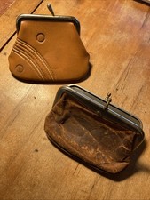 TWO Vintage Leather Small Coin Purses Kiss Lock 1 FranStef  1 2 compartments
