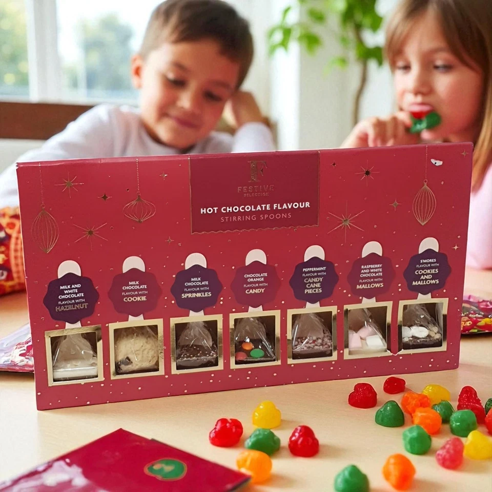 Festive Hot Chocolate Stirring Spoons Gift Set 7 Assorted Flavours Christmas Box - Image 2 of 4