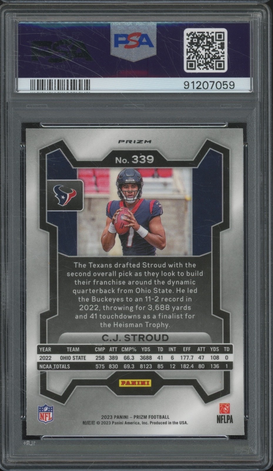 2023 Panini Prizm Green #339 CJ Stroud RC Rookie Mint PSA 9 view 2