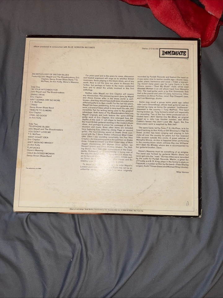 VARIOUS "An Anthology of British Blues" Vinyl LP 1968 Immediate mint - mint - - Image 2 of 2
