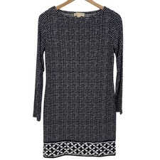 Michael Michael Kors Black White Geometric Grid Sheath Dress Long Sleeve Small