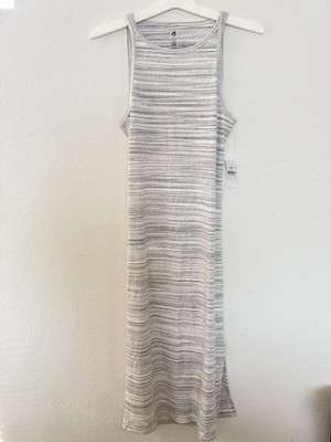grey ribbed tank dress Lou & Womens L Gray White Striped Midi Sleeveless Stretch 26 Dresses