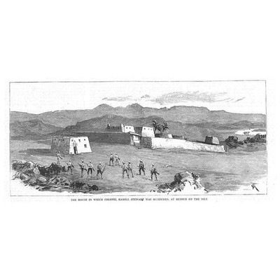 Sudan-Haus, in dem Col Hamill Stewart in Hebbeh getötet wurde antiker Druck 1885