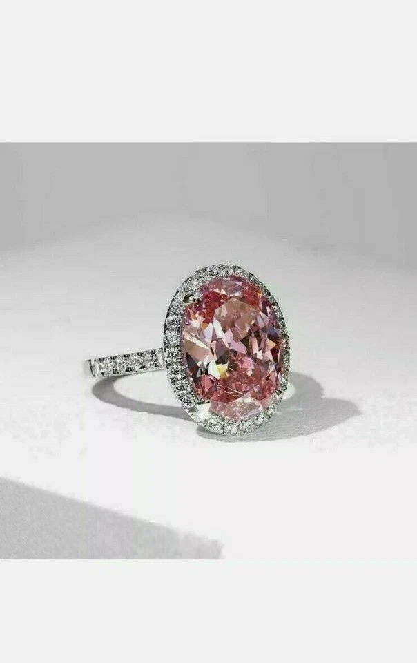 Anillo de diamantes morganita natural ovalado de 6,00 quilates de oro blanco macizo de 14 quilates talla 7 Foto 4 de 4