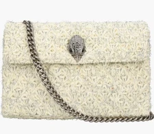 KURT GEIGER London Kensington Tweed Convertible Crossbody Bag Cream Medium NEW