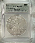 2001 American Silver Eagle ICG MS 69 in grading slab #8362020194