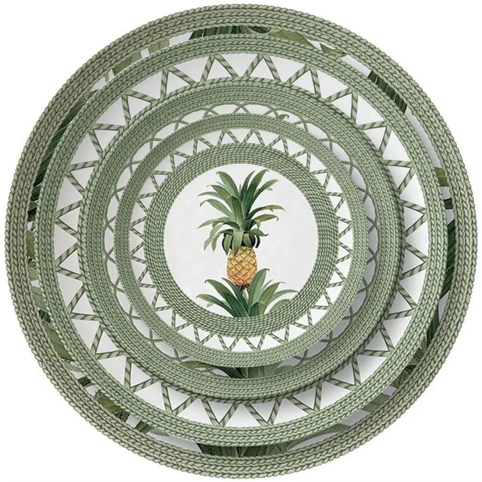 Luxuriöses Geschirrset – Ananas Design mit grünen Blättern