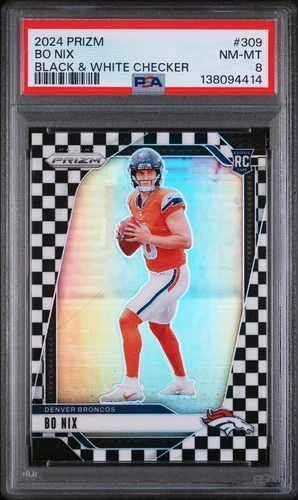 2024 PANINI PRIZM BLACK & WHITE CHECKER #309 BO NIX ROOKIE RC PSA 8